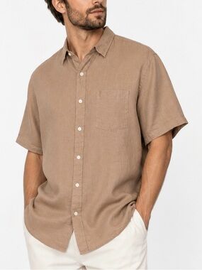 Panama Jack 100% Linen Button Front Shirt Men’s 2XL Tan Casual Beach